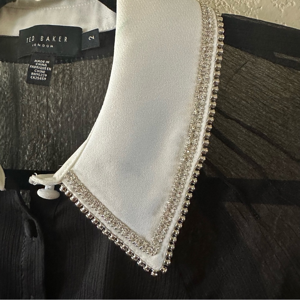 Ted Baker London Chayse Beaded Collar Chiffon Button Up Blouse - Picture 5 of 8